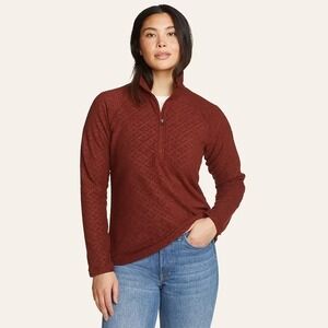 Eddie Bauer Fast Fleece Sweater Women's Size Medium Brown Raglan‎ Sleeve 1/4-Zip